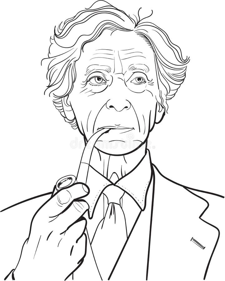 Bertrand Russell Portrait in Line Art Illustration Stock Vector