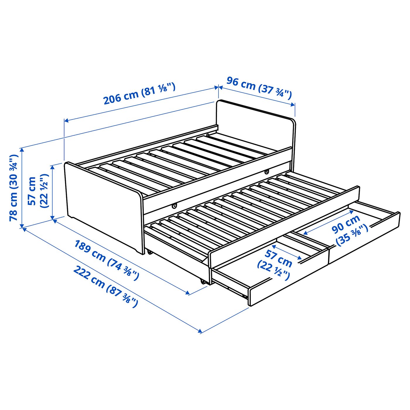 SLÄKT スレクト ベッドフレーム アンダーベッド＆収納付き, ホワイト
