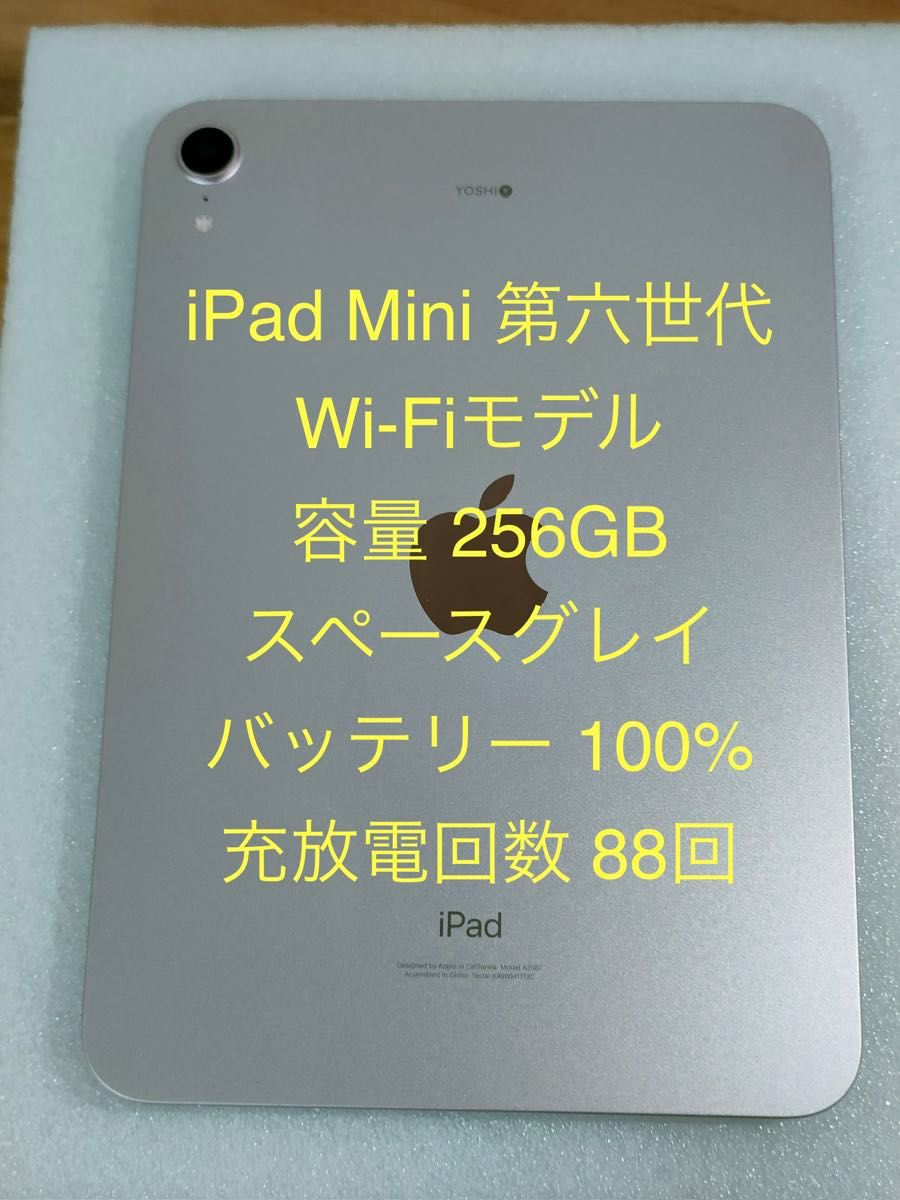 美品】iPad Mini 第6世代 Wi-Fiモデル 256GB スペースグレイ MLWR3/A