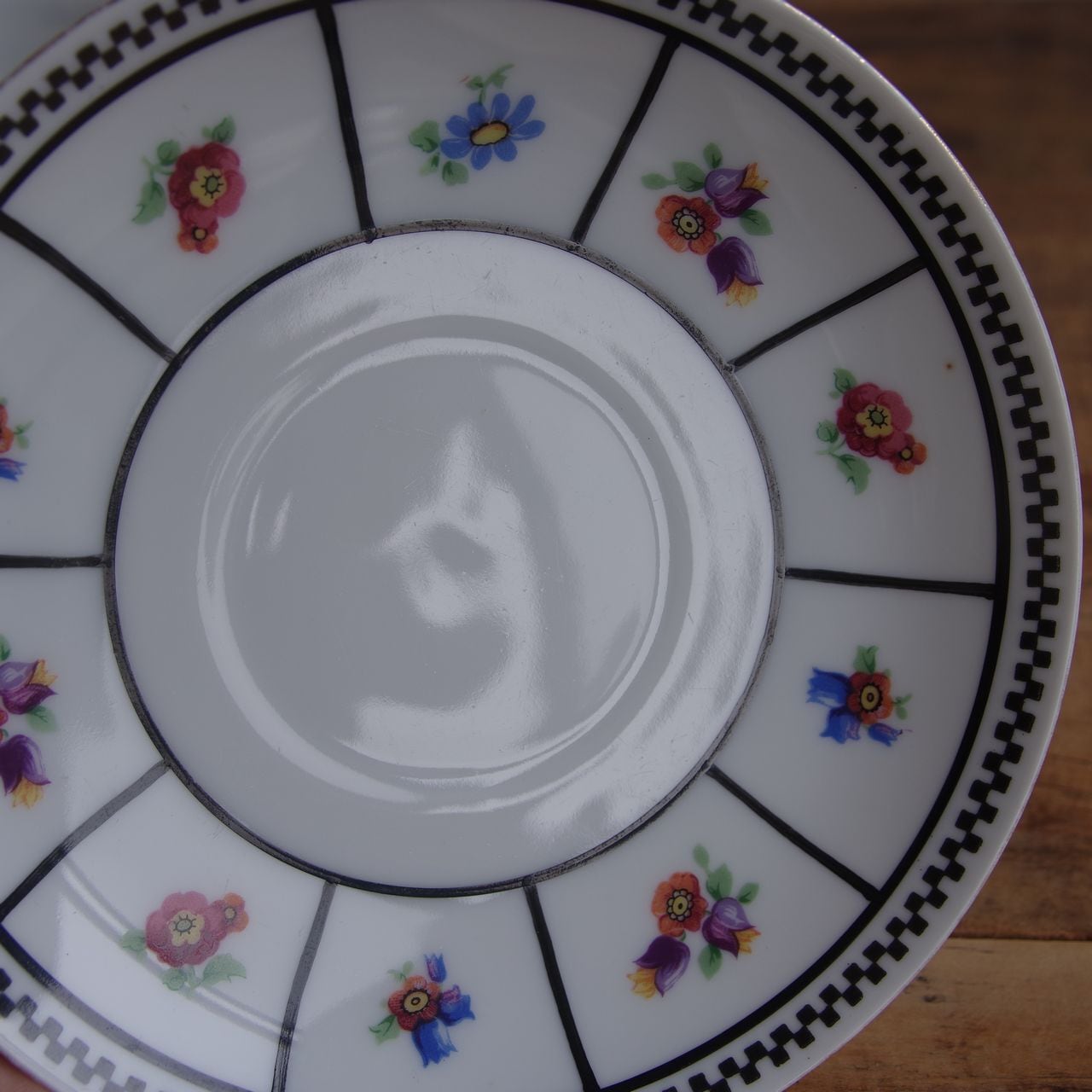 エピアグ 市松模様 花柄 コーヒーカップ＆ソーサー アンティーク食器