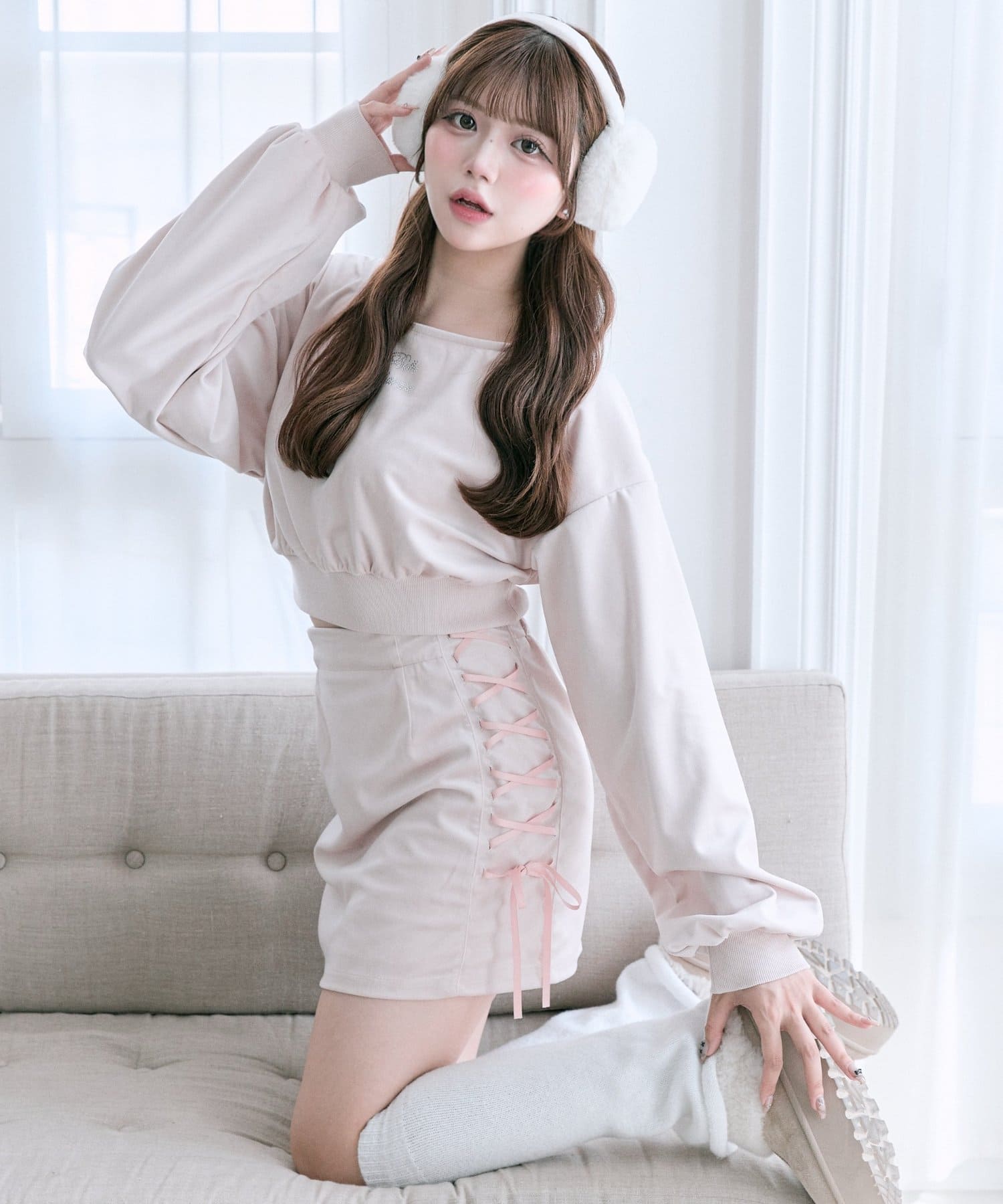 Belle Charme】リボンリボンベロアセットアップ | OLIVE des OLIVE