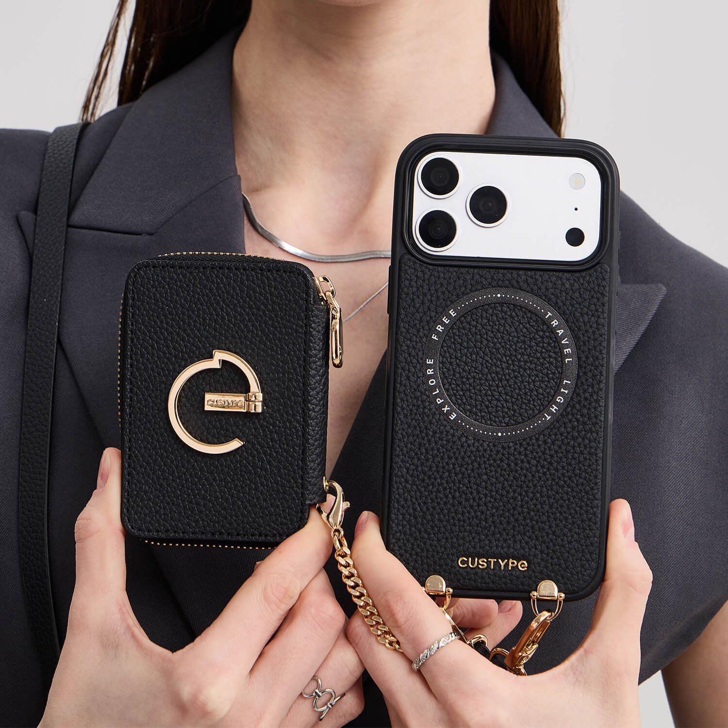 ぽぽ様☆CUSTYPE ブラック シルバー金具 iPhone17ケース セット ぽぽ様