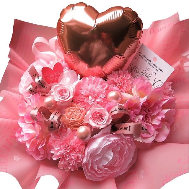 バルーンフラワー プレゼント 花束風 ハート 風船 ピンクバラ 花言葉は