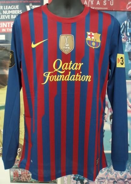 バルセロナ（H）11/12選手用、長袖、国王杯ピケ＃3パッチ3個