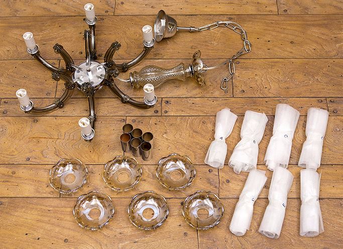 輸入家具 シャンデリア 6灯 クリスタルガラス クリア シルバー 照明