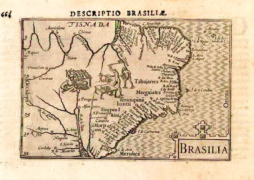 Old antique map of Brazil by Langenes, published by Bertius P