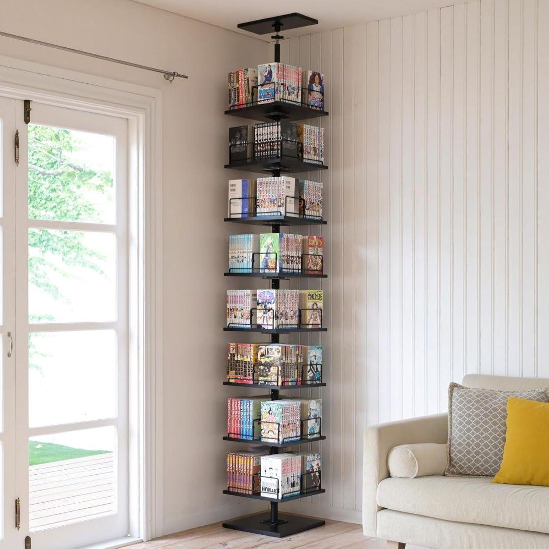 本棚 突っ張り 回転式本棚 つっぱり棚 回転 大容量 全体耐荷重120kg Amazon｜突っ張り 回転式本棚 大容量 全体耐荷重 120kg 省スペース 8