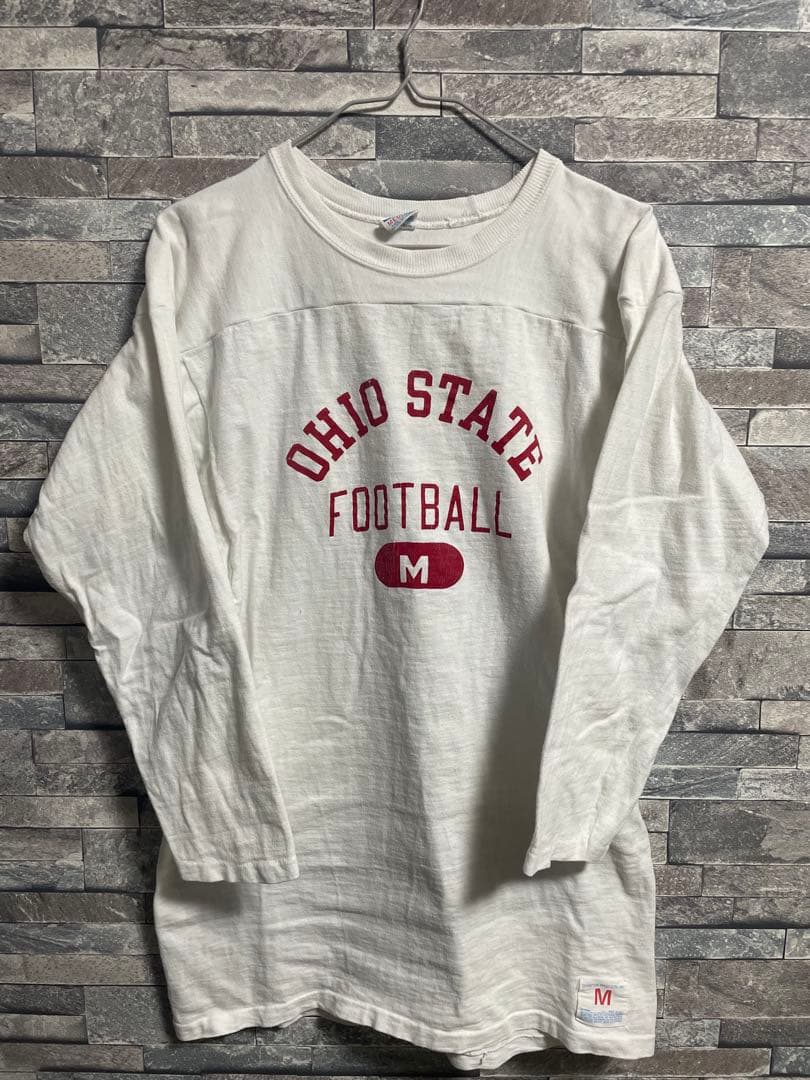 70s champion フットボールtシャツ　3段プリント　ラバープリント 70s Champion フットボールT 3段プリント ドイツ系団体 タグ欠損