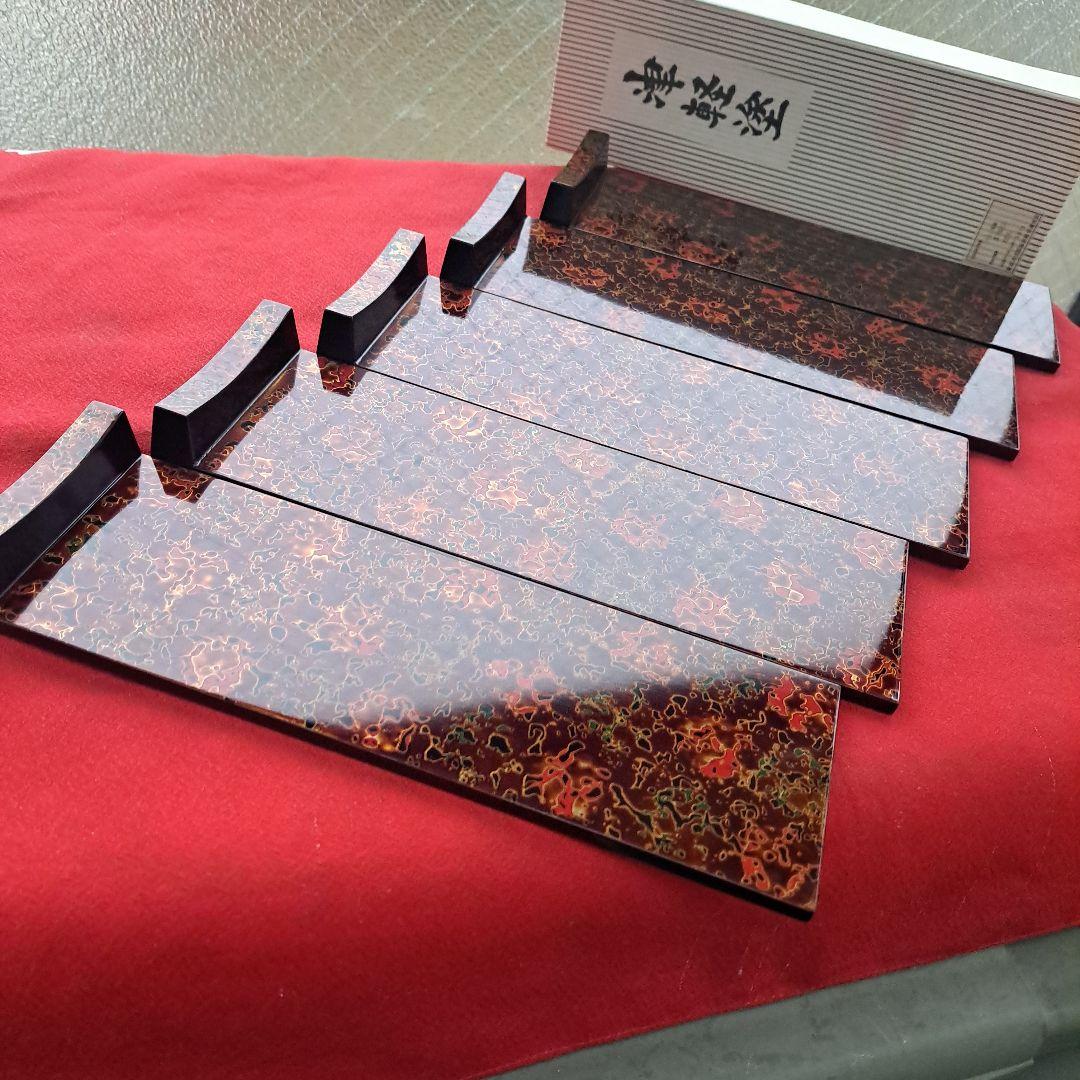 【津軽塗　唐塗　8寸\"箸置き×5客】天然木製　未使用品 hashioki-009.jpg