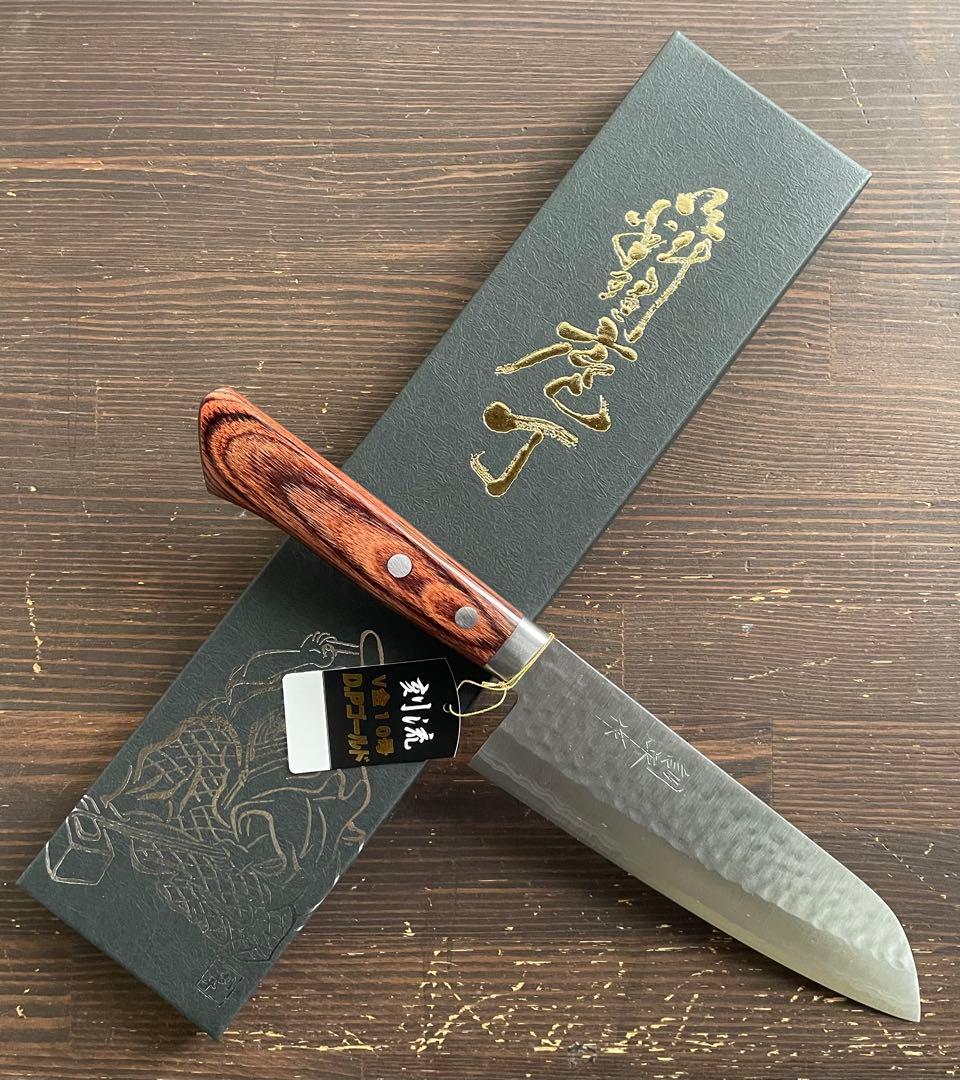 増谷刃物 訓平作 三徳包丁 VG10ステンレス 積層槌目（刻流）口金有