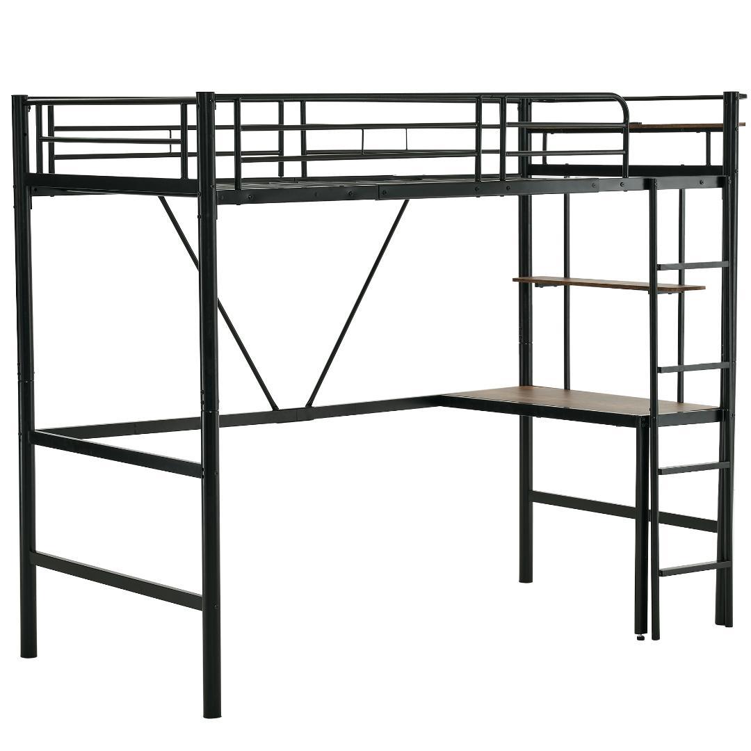 【ブラック】ロフトベッド シングル 机付き 耐荷重150kg 高さ170cm Amazon｜ロフトベッド パイプベッド シングル ロフト机付き パイプ