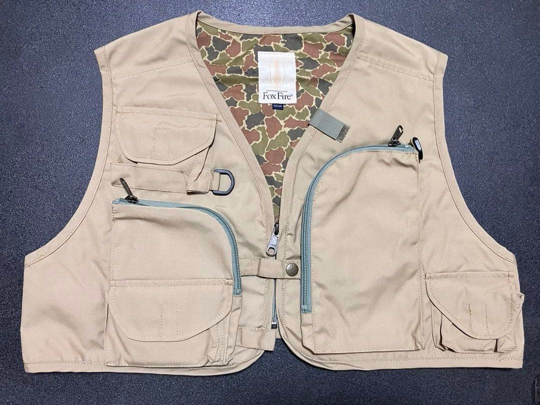 ティムコ Foxfire フォックスファイヤー フィッシングベスト ビンテージ Foxfire フォックスファイヤー フィッシングベスト Mサイズ カーキ x