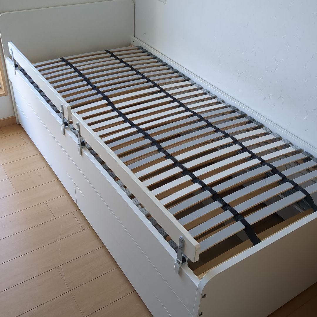 IKEA SLÄKT ベッドフレーム アンダーベッド＆収納付き スノコセット SLÄKT スレクト アンダーベッド 収納付き, ホワイト, 90x200 cm - IKEA