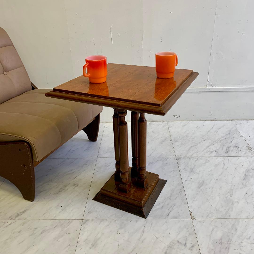 ヴィンテージ 木製 サイドテーブル レトロ 喫茶店 カフェテーブル ① ケヤキ 一枚板 カフェテーブル アンティーク 四角 古材 おしゃれ 机