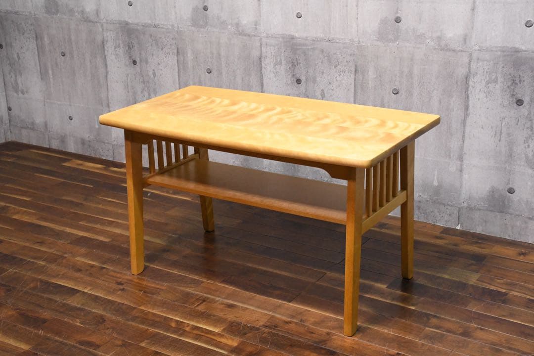 CIC26 北海道民芸家具 リビングテーブル 高め 棚付き センターテーブル リビングテーブル ラタン調 幅100cm 高さ46cm シック （ オーバル 籐